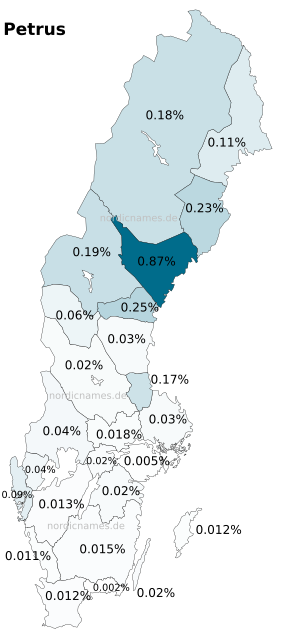 Swedish Regional Distribution for Petrus (m)