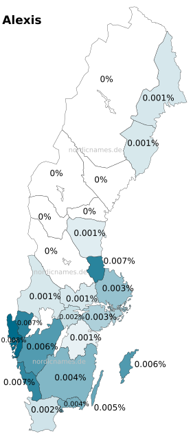 Swedish Regional Distribution for Alexis (m)