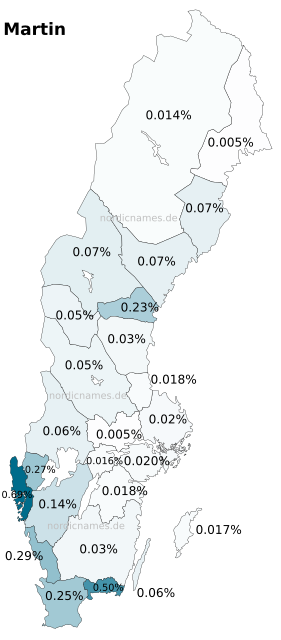 Swedish Regional Distribution for Martin (m)