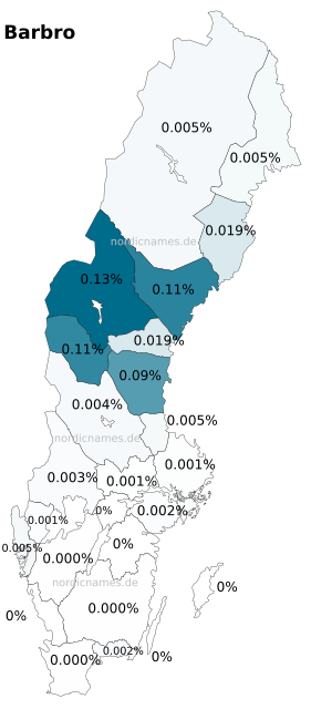 Swedish Regional Distribution for Barbro (f)