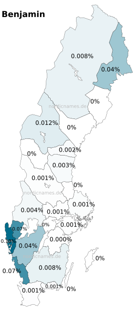 Swedish Regional Distribution for Benjamin (m)