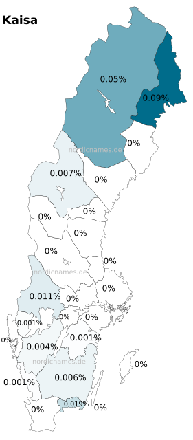 Swedish Regional Distribution for Kaisa (f)