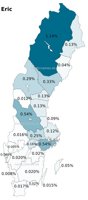 Swedish Regional Distribution for Eric (m)