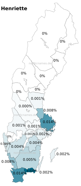 Swedish Regional Distribution for Henriette (f)