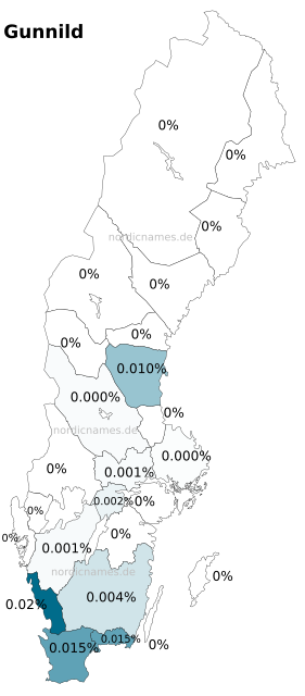 Swedish Regional Distribution for Gunnild (f)