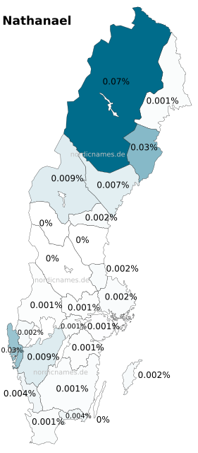 Swedish Regional Distribution for Nathanael (m)