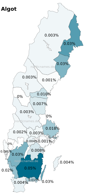 Swedish Regional Distribution for Algot (m)