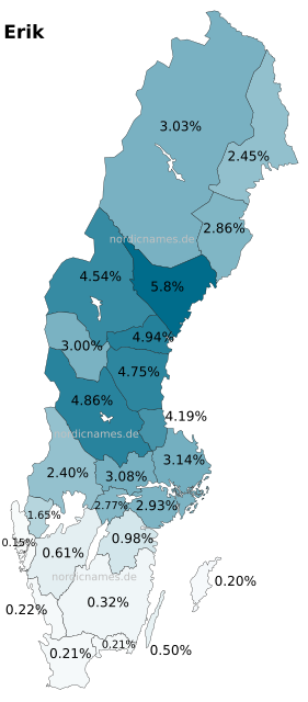 Swedish Regional Distribution for Erik (m)