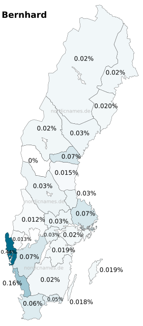 Swedish Regional Distribution for Bernhard (m)