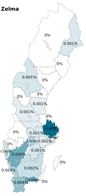 Swedish Regional Distribution for Zelma (f)