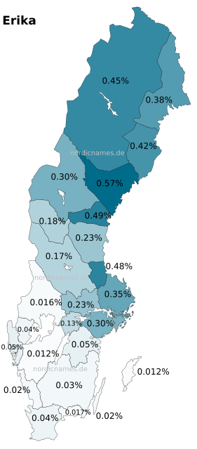 Swedish Regional Distribution for Erika (f)