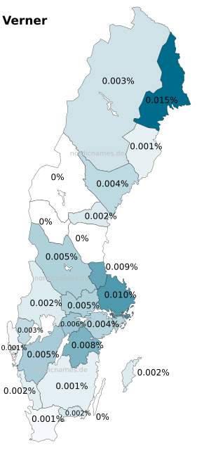 Swedish Regional Distribution for Verner (m)