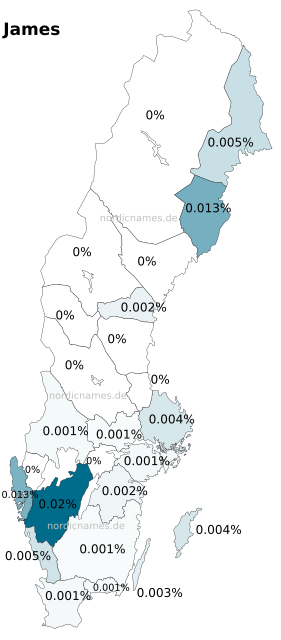 Swedish Regional Distribution for James (m)
