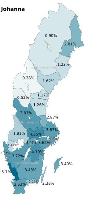 Swedish Regional Distribution for Johanna (f)