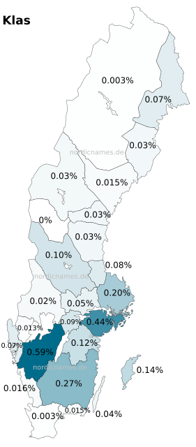 Swedish Regional Distribution for Klas (m)