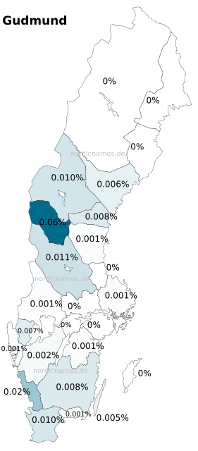 Swedish Regional Distribution for Gudmund (m)