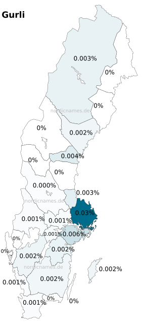Swedish Regional Distribution for Gurli (f)