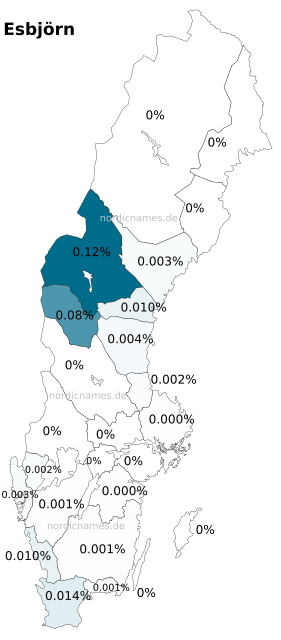 Swedish Regional Distribution for Esbjörn (m)