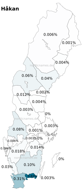 Swedish Regional Distribution for Håkan (m)