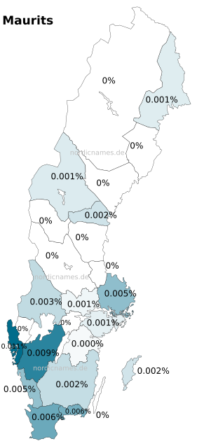 Swedish Regional Distribution for Maurits (m)