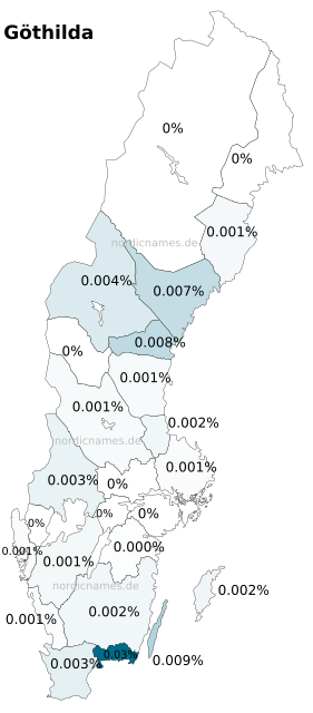 Swedish Regional Distribution for Göthilda (f)