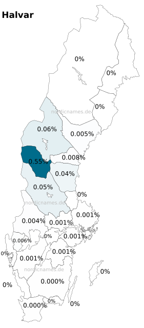 Swedish Regional Distribution for Halvar (m)