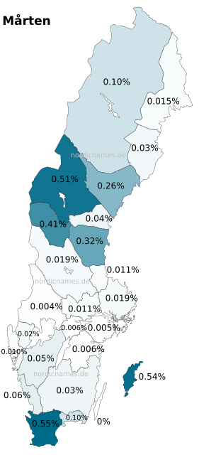 Swedish Regional Distribution for Mårten (m)