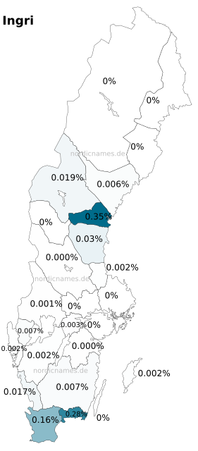 Swedish Regional Distribution for Ingri (f)