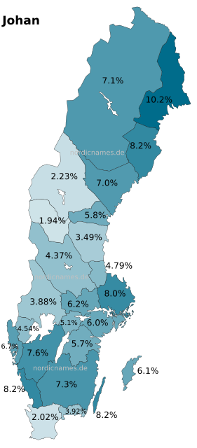 Swedish Regional Distribution for Johan (m)