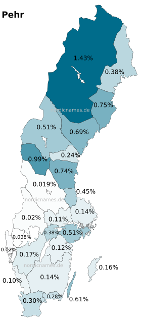 Swedish Regional Distribution for Pehr (m)
