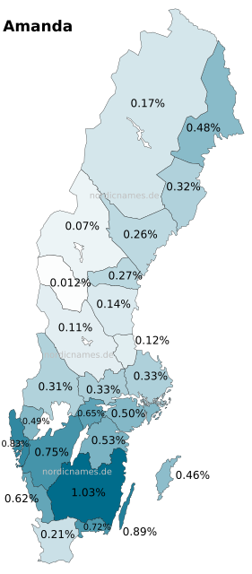 Swedish Regional Distribution for Amanda (f)
