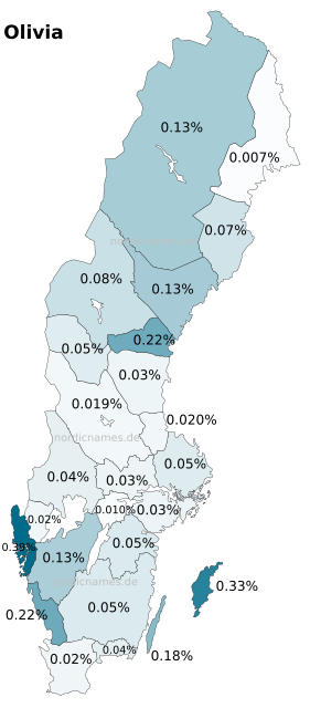 Swedish Regional Distribution for Olivia (f)