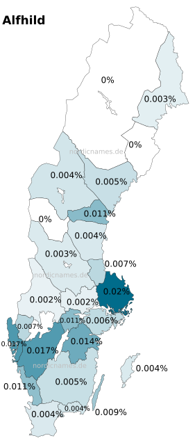 Swedish Regional Distribution for Alfhild (f)