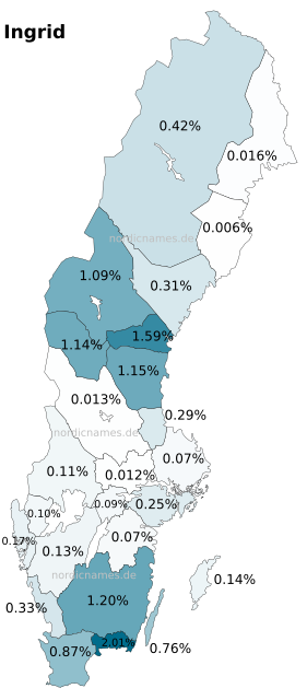 Swedish Regional Distribution for Ingrid (f)