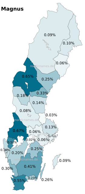 Swedish Regional Distribution for Magnus (m)