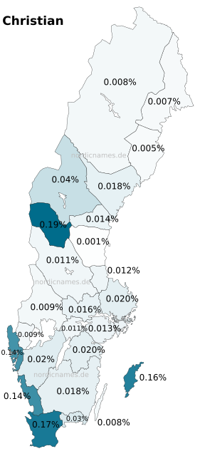 Swedish Regional Distribution for Christian (m)