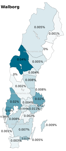 Swedish Regional Distribution for Walborg (f)