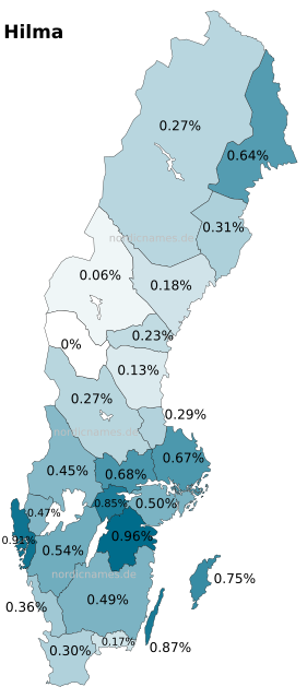 Swedish Regional Distribution for Hilma (f)