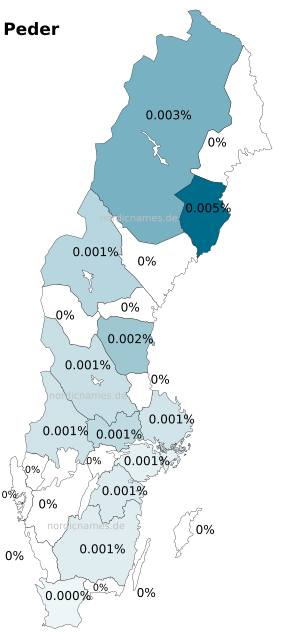Swedish Regional Distribution for Peder (m)