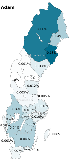 Swedish Regional Distribution for Adam (m)