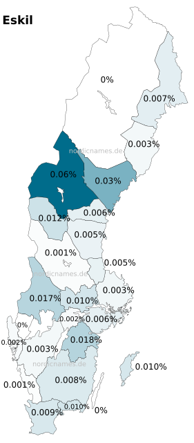 Swedish Regional Distribution for Eskil (m)