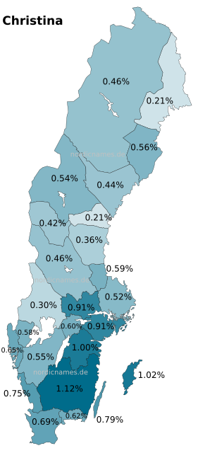 Swedish Regional Distribution for Christina (f)