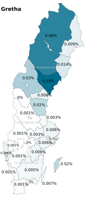 Swedish Regional Distribution for Gretha (f)