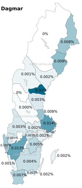 Swedish Regional Distribution for Dagmar (f)