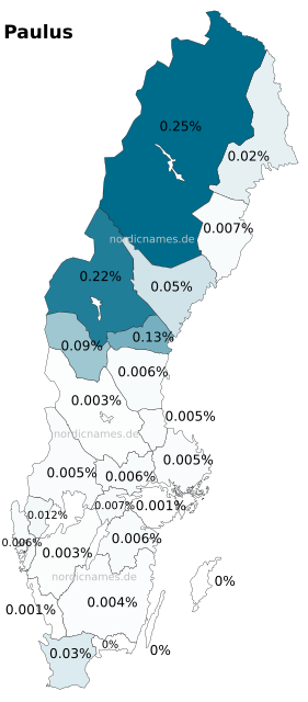 Swedish Regional Distribution for Paulus (m)