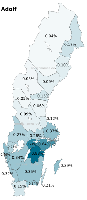 Swedish Regional Distribution for Adolf (m)
