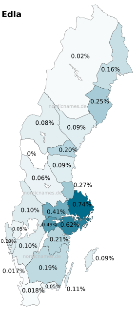 Swedish Regional Distribution for Edla (f)