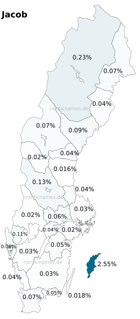 Swedish Regional Distribution for Jacob (m)