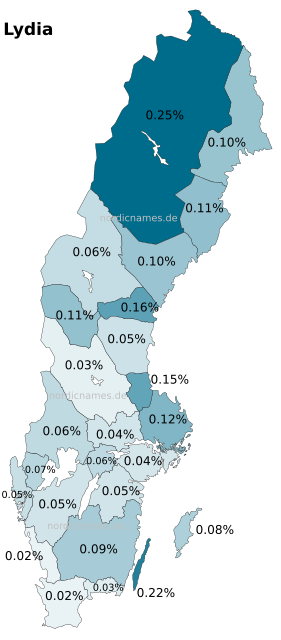 Swedish Regional Distribution for Lydia (f)