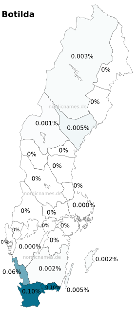Swedish Regional Distribution for Botilda (f)